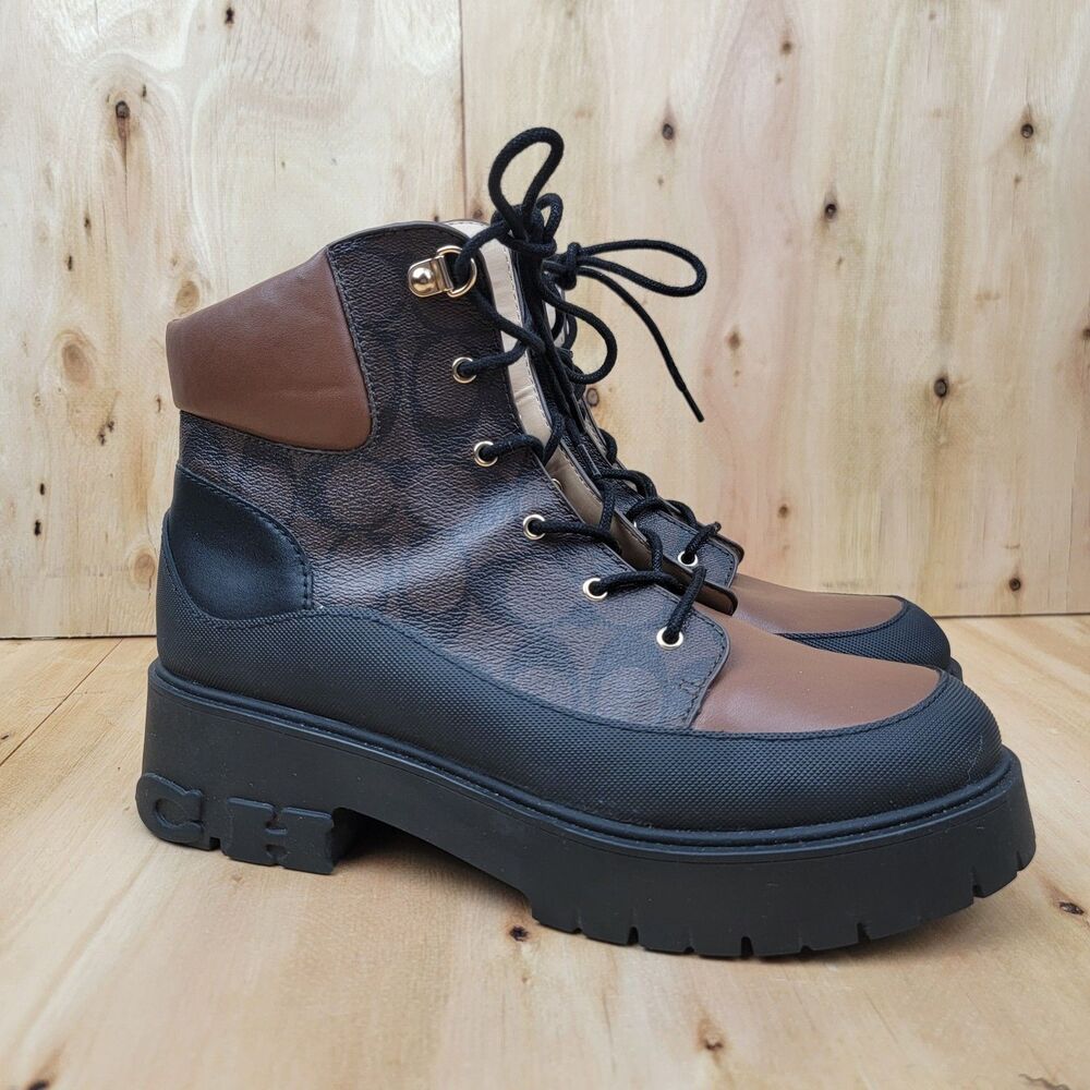 Coach Royce Booties in signature canvas  black/ brown Women's Size 9.5B